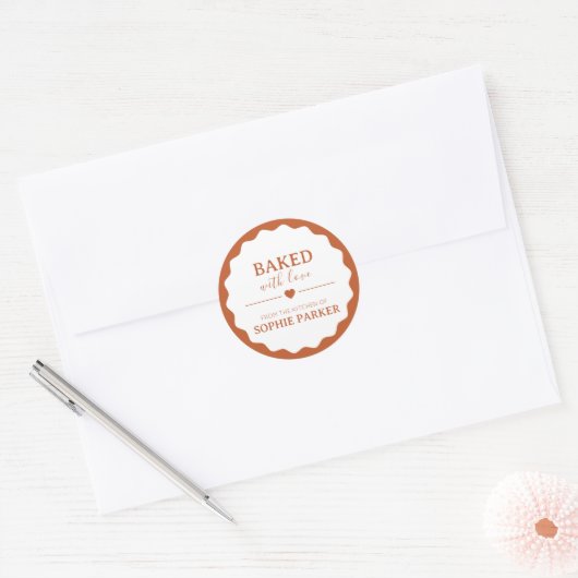 Burnt Orange Baked With Love Scallop Sticker (Envelop)