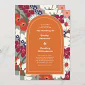 Burnt Orange Bold Floral Boho Chic Retro Wedding Kaart (Voorkant / Achterkant)