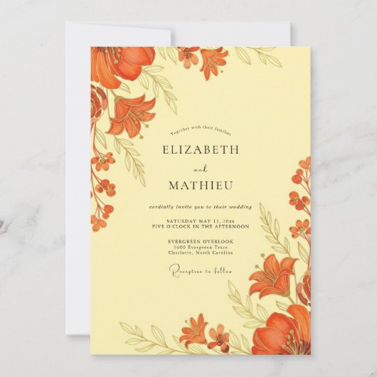 Burnt Orange Botanical Autumn Wedding Kaart (Voorkant)
