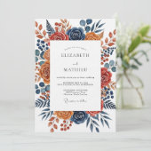 Burnt Orange Botanical Bloom Wedding Kaart (Staand voorkant)
