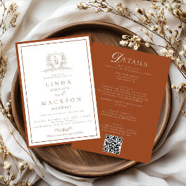 Burnt Orange botanical crest All in one wedding  Kaart