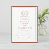 Burnt Orange botanical crest monogram wedding Kaart (Staand voorkant)