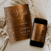 Burnt Orange Brushed Metal Script Save the Date Aankondiging