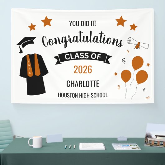 Burnt Orange Congratulations Graduation Spandoek (Beurs)