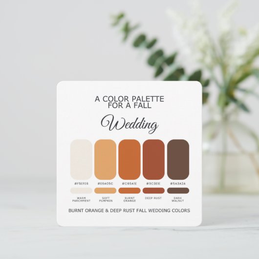 Burnt Orange Deep Rust Fall Wedding Palette Card Kaart (Staand voorkant)