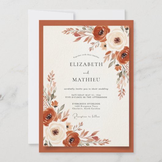 Burnt Orange Earthy Botanical Wedding Kaart (Voorkant)