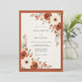 Burnt Orange Earthy Botanical Wedding Kaart (Staand voorkant)