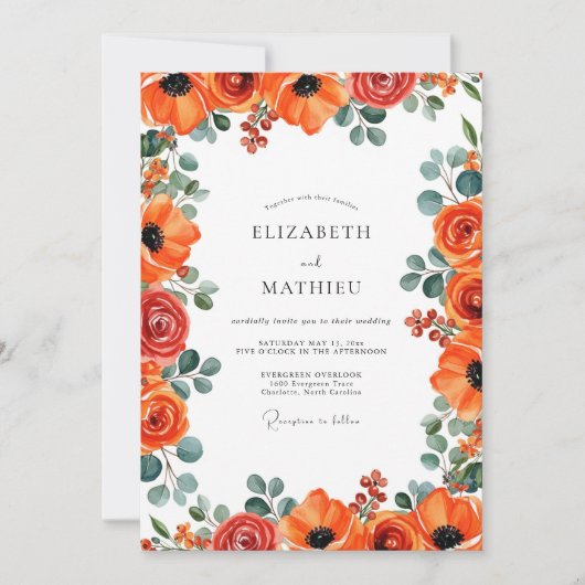 Burnt Orange Elegant Summer Wedding Kaart (Voorkant)