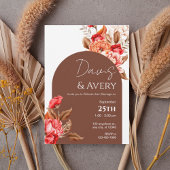 Burnt Orange Floral Boho Wedding Invite Kaart