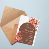 Burnt Orange Floral Boho Wedding Invite Kaart
