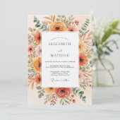 Burnt Orange Floral Brushstroke Wedding Kaart (Staand voorkant)