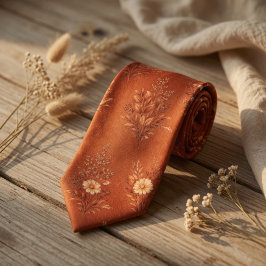 Burnt Orange Floral Elegant Autumn Botanical  Stropdas