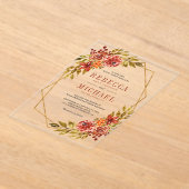 Burnt Orange Floral Gold Frame Autumn Fall Wedding Acryl Uitnodigingen (Laagn)