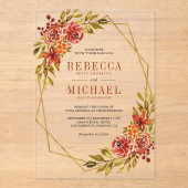 Burnt Orange Floral Gold Frame Autumn Fall Wedding Acryl Uitnodigingen (Voorkant)