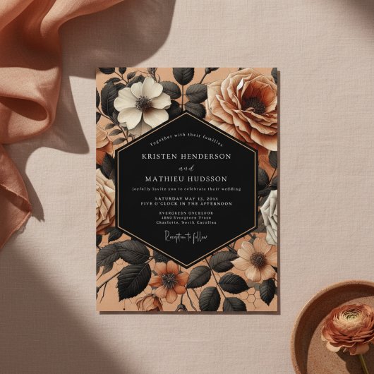 Burnt Orange Floral Opulence Wedding Kaart
