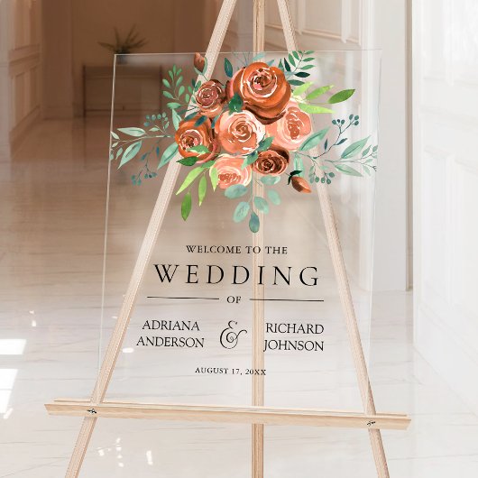 Burnt Orange Floral Wedding Welcome Acryl Bord