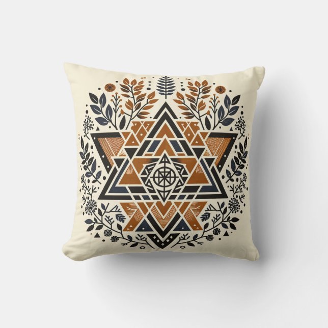 Burnt Orange Geometric Botanical Throw Pillow Kussen (Voorkant)