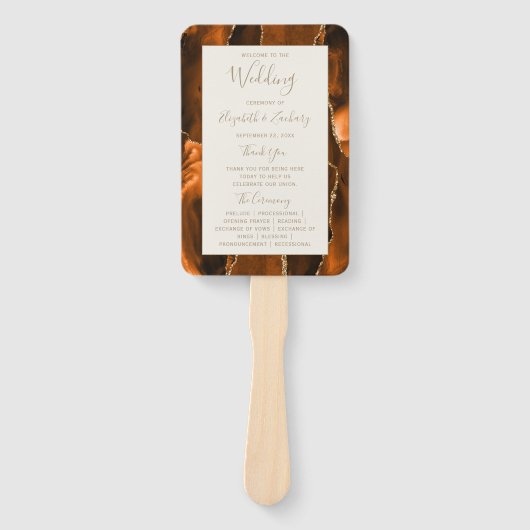 Burnt Orange Gold Agate Ivory Wedding Program Handwaaier (Voorkant)
