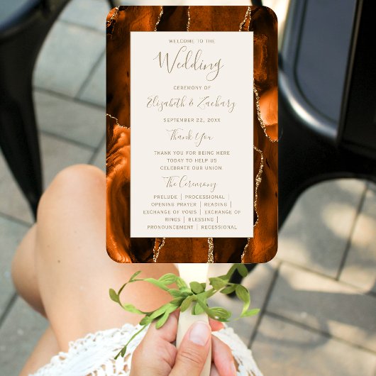 Burnt Orange Gold Agate Ivory Wedding Program Handwaaier