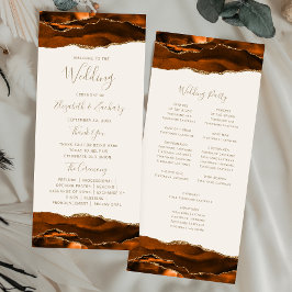 Burnt Orange Gold Agate Ivory Wedding Programmakaart