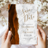 Burnt Orange Gold Agate Marble Save the Date Card Kaart