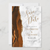 Burnt Orange Gold Agate Marble Save the Date Card Kaart (Voorkant)