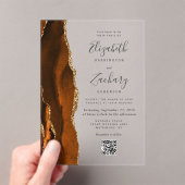 Burnt Orange Gold Agate QR Code Wedding Acryl Uitnodigingen (Insitu (Draagbaar))