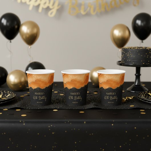 Burnt Orange Gold Glitter Watercolor Marble Papieren Bekers