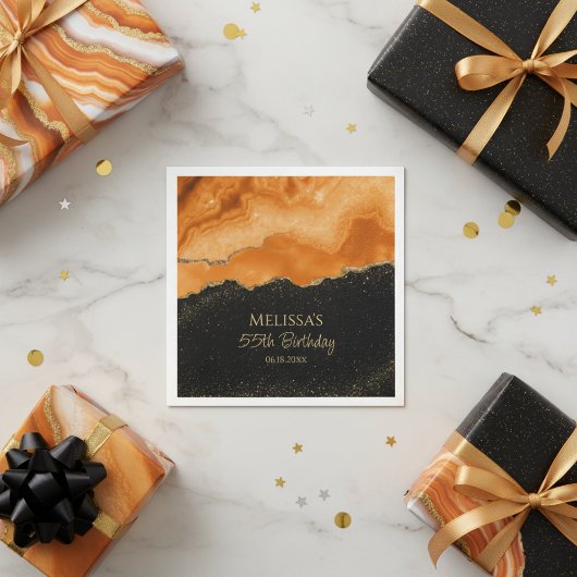 Burnt Orange Gold Glitter Watercolor Marble Servet