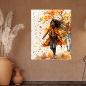 Burnt Orange Golden Autumn Leaves Black Woman Fall Poster