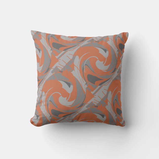 Burnt Orange Gray Charcoal Diagonal Twirls Motif  Kussen (Voorkant)