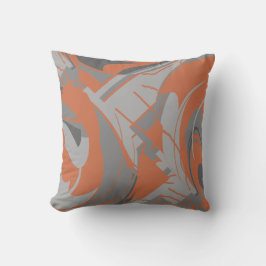 Burnt Orange Gray Charcoal Lush Leaf Art Swirls Kussen