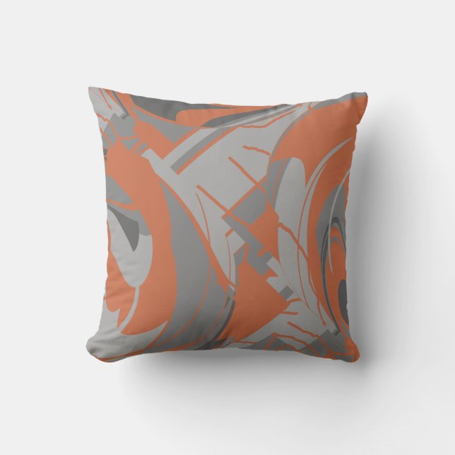 Burnt Orange Gray Charcoal Lush Leaf Art Swirls Kussen (Voorkant)