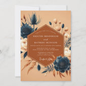 Burnt Orange Indigo Flora Wedding Kaart (Voorkant)