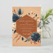 Burnt Orange Indigo Flora Wedding Kaart (Staand voorkant)