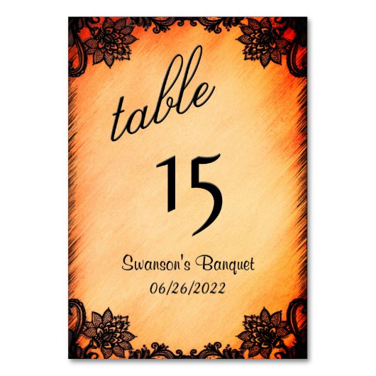 Burnt Orange Lace Table Number Kaart (Achterkant)