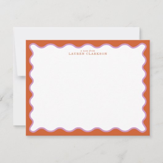 Burnt Orange & Lavender Wavy Border Note Card Kaart (Voorkant)