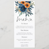 Burnt Orange Navy Blue Florals Wedding Menu (Voorkant)