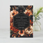 Burnt Orange Noir Bloom Wedding Kaart (Staand voorkant)