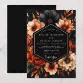 Burnt Orange Noir Bloom Wedding Kaart (Voorkant / Achterkant)