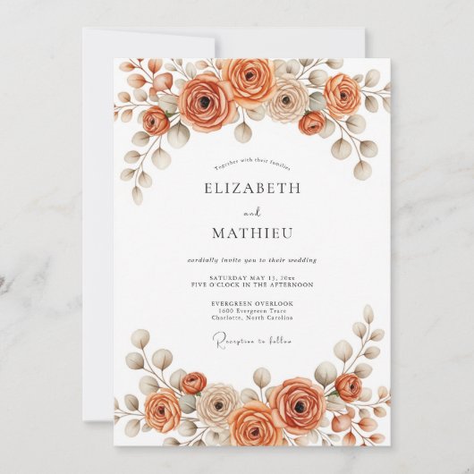 Burnt Orange Painterly Blossom Wedding Kaart (Voorkant)