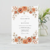 Burnt Orange Painterly Blossom Wedding Kaart (Staand voorkant)