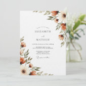 Burnt Orange Painterly Flora Wedding Kaart (Staand voorkant)