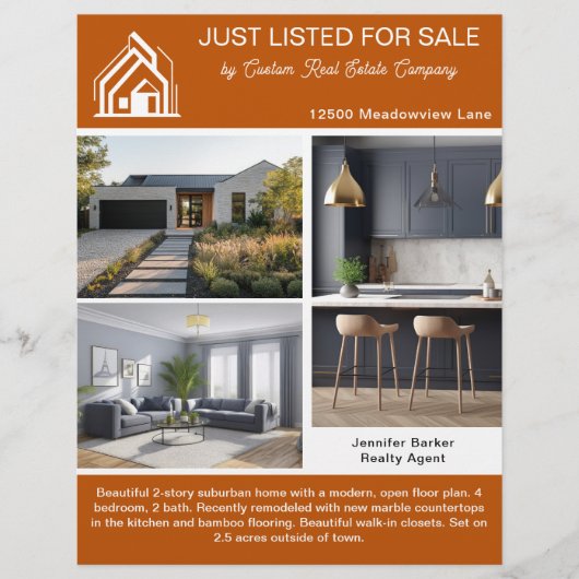 Burnt Orange Real Estate Home Listing 2 Sided Flyer (Voorkant)