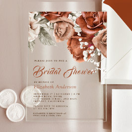Burnt Orange Roses Terracotta Floral Bridal Shower Acryl Uitnodigingen