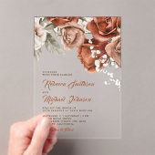 Burnt Orange Roses Terracotta Floral Wedding Acryl Uitnodigingen (Insitu (Draagbaar))