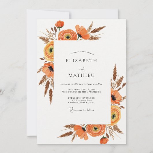 Burnt Orange Rustic Harvest Wedding Kaart (Voorkant)