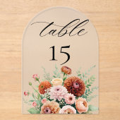 Burnt Orange Sage Flowers Wedding Table Number Acryl Uitnodigingen (Voorkant)