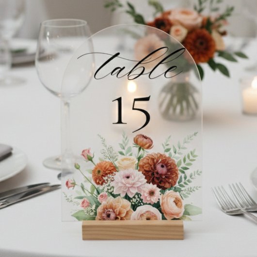 Burnt Orange Sage Flowers Wedding Table Number Acryl Uitnodigingen