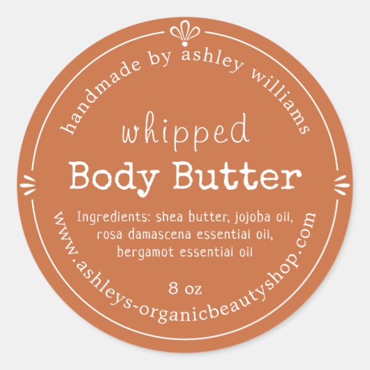 Burnt Orange Script Handmade Body Butter Label (Voorkant)